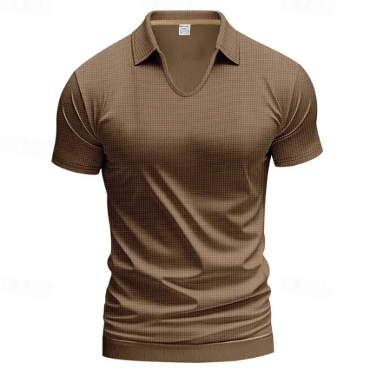 Hot OUKU Men's Golf Shirt Golf Polos Shirts Work Casual V Neck Short Sleeve Basic Modern Plain Jacquard Summer Spring Regular Fit Apricot White Brown Light Grey Army Green Light Blue Golf Shirt