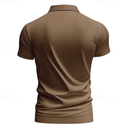 Hot OUKU Men's Golf Shirt Golf Polos Shirts Work Casual V Neck Short Sleeve Basic Modern Plain Jacquard Summer Spring Regular Fit Apricot White Brown Light Grey Army Green Light Blue Golf Shirt