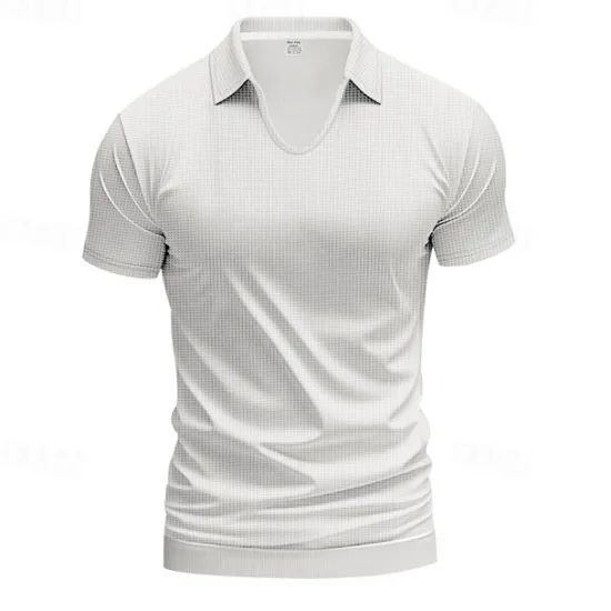 Hot OUKU Men's Golf Shirt Golf Polos Shirts Work Casual V Neck Short Sleeve Basic Modern Plain Jacquard Summer Spring Regular Fit Apricot White Brown Light Grey Army Green Light Blue Golf Shirt