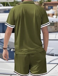 OUKU Men's Golf Shirt Golf Polos Shirts Work Casual Lapel Short Sleeve Basic Modern Color Block Patchwork 2 Piece Summer Regular Fit Black White Navy Blue Dark Green Khaki Light Grey Golf Shirt