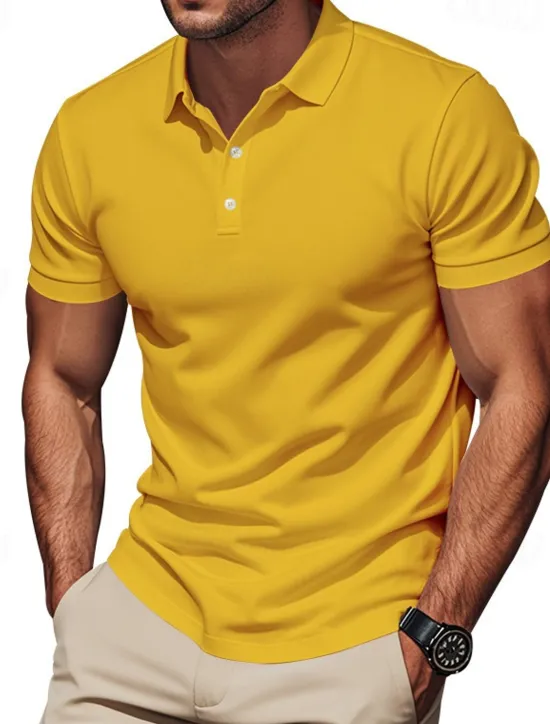 Clearance OUKU Men's Golf Shirt Golf Polos Shirts Work Casual Lapel Short Sleeve Basic Modern Plain Buttons Spring & Summer Regular Fit Black White Yellow Red Navy Blue Royal Blue Golf Shirt