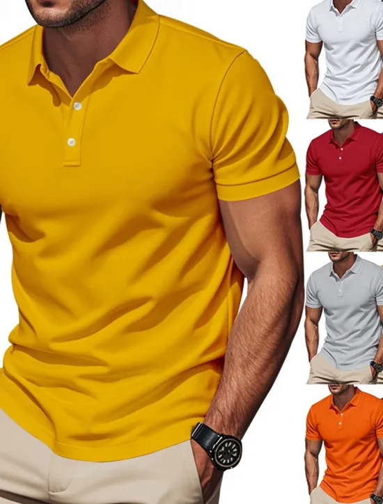 Clearance OUKU Men's Golf Shirt Golf Polos Shirts Work Casual Lapel Short Sleeve Basic Modern Plain Buttons Spring & Summer Regular Fit Black White Yellow Red Navy Blue Royal Blue Golf Shirt