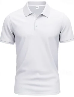Clearance OUKU Men's Golf Shirt Golf Polos Shirts Work Casual Lapel Short Sleeve Basic Modern Plain Buttons Spring & Summer Regular Fit Black White Yellow Red Navy Blue Royal Blue Golf Shirt