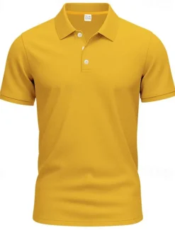 Clearance OUKU Men's Golf Shirt Golf Polos Shirts Work Casual Lapel Short Sleeve Basic Modern Plain Buttons Spring & Summer Regular Fit Black White Yellow Red Navy Blue Royal Blue Golf Shirt
