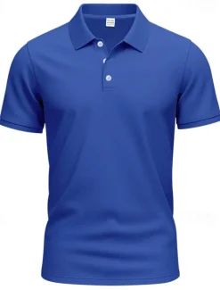Clearance OUKU Men's Golf Shirt Golf Polos Shirts Work Casual Lapel Short Sleeve Basic Modern Plain Buttons Spring & Summer Regular Fit Black White Yellow Red Navy Blue Royal Blue Golf Shirt