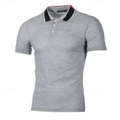 Clearance OUKU Men's Golf Shirt Golf Polo Work Casual Lapel Short Sleeve Basic Modern Color Block Patchwork Button Spring & Summer Regular Fit Black White Navy Blue Light Grey Golf Shirt