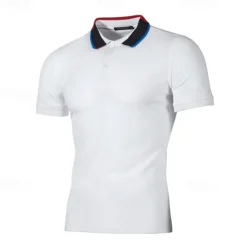 Clearance OUKU Men's Golf Shirt Golf Polo Work Casual Lapel Short Sleeve Basic Modern Color Block Patchwork Button Spring & Summer Regular Fit Black White Navy Blue Light Grey Golf Shirt