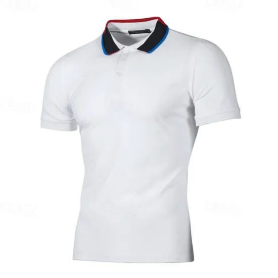 Clearance OUKU Men's Golf Shirt Golf Polo Work Casual Lapel Short Sleeve Basic Modern Color Block Patchwork Button Spring & Summer Regular Fit Black White Navy Blue Light Grey Golf Shirt