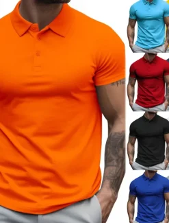Hot OUKU Men's Golf Shirt Golf Polos Shirts Work Casual Lapel Short Sleeve Basic Modern Plain Buttons Summer Regular Fit Black White Yellow Red Navy Blue Royal Blue Golf Shirt