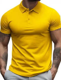 Hot OUKU Men's Golf Shirt Golf Polos Shirts Work Casual Lapel Short Sleeve Basic Modern Plain Buttons Summer Regular Fit Black White Yellow Red Navy Blue Royal Blue Golf Shirt