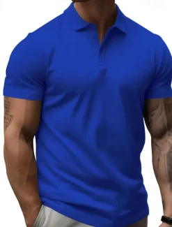 Hot OUKU Men's Golf Shirt Golf Polos Shirts Work Casual Lapel Short Sleeve Basic Modern Plain Buttons Summer Regular Fit Black White Yellow Red Navy Blue Royal Blue Golf Shirt