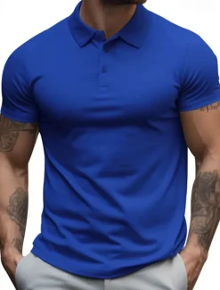 Hot OUKU Men's Golf Shirt Golf Polos Shirts Work Casual Lapel Short Sleeve Basic Modern Plain Buttons Summer Regular Fit Black White Yellow Red Navy Blue Royal Blue Golf Shirt