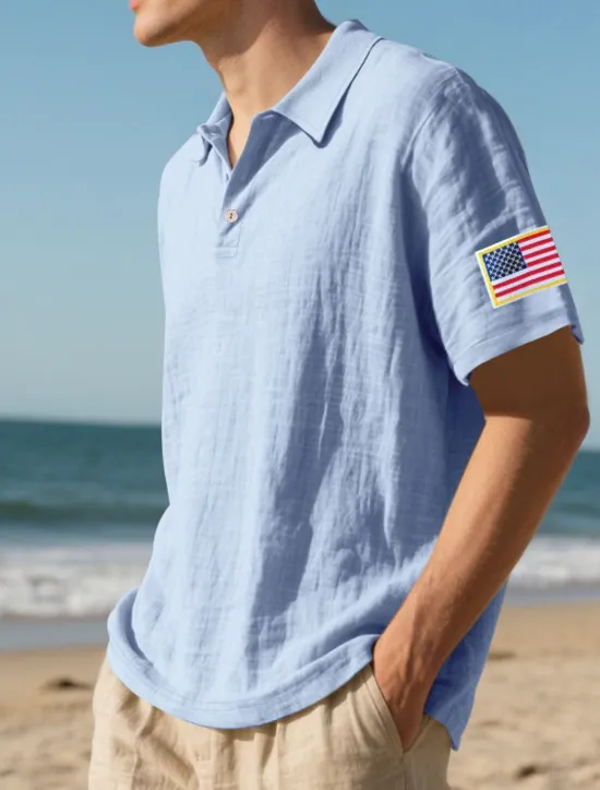 Clearance OUKU Men's Golf Shirt Golf Polos Shirts Work Casual Lapel Short Sleeve Basic Modern American US Flag Buttons Summer Regular Fit Light Khaki Black White Navy Blue Army Green Gray Golf Shirt