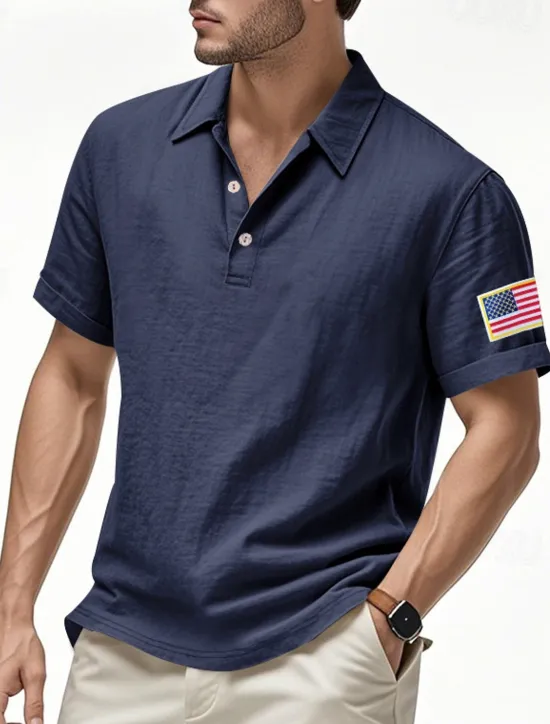 Clearance OUKU Men's Golf Shirt Golf Polos Shirts Work Casual Lapel Short Sleeve Basic Modern American US Flag Buttons Summer Regular Fit Light Khaki Black White Navy Blue Army Green Gray Golf Shirt