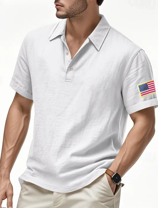 Clearance OUKU Men's Golf Shirt Golf Polos Shirts Work Casual Lapel Short Sleeve Basic Modern American US Flag Buttons Summer Regular Fit Light Khaki Black White Navy Blue Army Green Gray Golf Shirt