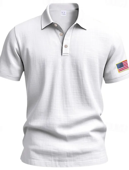 Clearance OUKU Men's Golf Shirt Golf Polos Shirts Work Casual Lapel Short Sleeve Basic Modern American US Flag Buttons Summer Regular Fit Light Khaki Black White Navy Blue Army Green Gray Golf Shirt