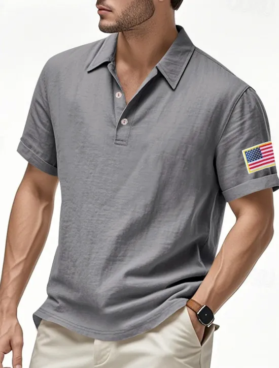 Clearance OUKU Men's Golf Shirt Golf Polos Shirts Work Casual Lapel Short Sleeve Basic Modern American US Flag Buttons Summer Regular Fit Light Khaki Black White Navy Blue Army Green Gray Golf Shirt