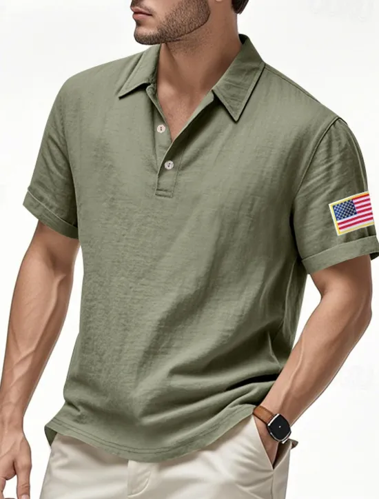 Clearance OUKU Men's Golf Shirt Golf Polos Shirts Work Casual Lapel Short Sleeve Basic Modern American US Flag Buttons Summer Regular Fit Light Khaki Black White Navy Blue Army Green Gray Golf Shirt