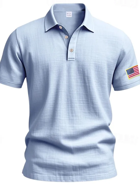 Clearance OUKU Men's Golf Shirt Golf Polos Shirts Work Casual Lapel Short Sleeve Basic Modern American US Flag Buttons Summer Regular Fit Light Khaki Black White Navy Blue Army Green Gray Golf Shirt
