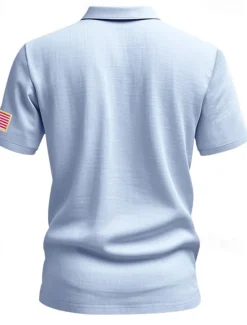 Clearance OUKU Men's Golf Shirt Golf Polos Shirts Work Casual Lapel Short Sleeve Basic Modern American US Flag Buttons Summer Regular Fit Light Khaki Black White Navy Blue Army Green Gray Golf Shirt