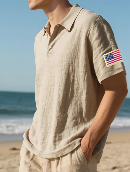 Clearance OUKU Men's Golf Shirt Golf Polos Shirts Work Casual Lapel Short Sleeve Basic Modern American US Flag Buttons Summer Regular Fit Light Khaki Black White Navy Blue Army Green Gray Golf Shirt