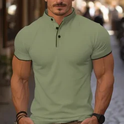 New OUKU Men's Golf Shirt Golf Polo Work Casual Stand Collar Short Sleeve Basic Modern Color Block Patchwork Button Spring & Summer Regular Fit Wine Pink Navy Blue Green Golf Shirt