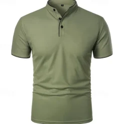 New OUKU Men's Golf Shirt Golf Polo Work Casual Stand Collar Short Sleeve Basic Modern Color Block Patchwork Button Spring & Summer Regular Fit Wine Pink Navy Blue Green Golf Shirt