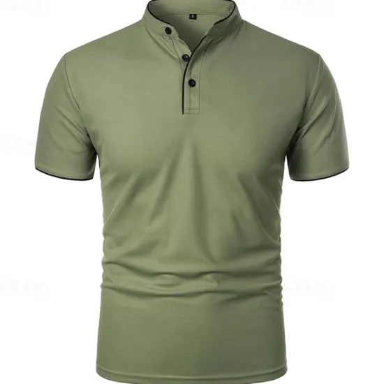 New OUKU Men's Golf Shirt Golf Polo Work Casual Stand Collar Short Sleeve Basic Modern Color Block Patchwork Button Spring & Summer Regular Fit Wine Pink Navy Blue Green Golf Shirt