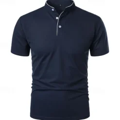 New OUKU Men's Golf Shirt Golf Polo Work Casual Stand Collar Short Sleeve Basic Modern Color Block Patchwork Button Spring & Summer Regular Fit Wine Pink Navy Blue Green Golf Shirt