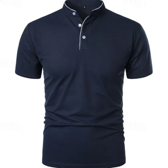 New OUKU Men's Golf Shirt Golf Polo Work Casual Stand Collar Short Sleeve Basic Modern Color Block Patchwork Button Spring & Summer Regular Fit Wine Pink Navy Blue Green Golf Shirt