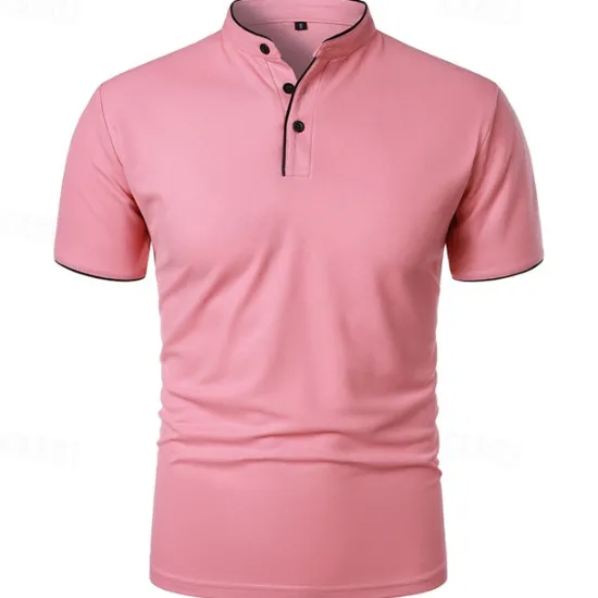 New OUKU Men's Golf Shirt Golf Polo Work Casual Stand Collar Short Sleeve Basic Modern Color Block Patchwork Button Spring & Summer Regular Fit Wine Pink Navy Blue Green Golf Shirt