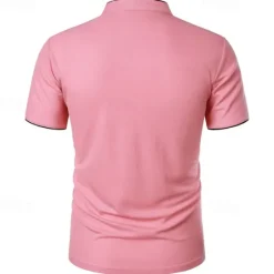 New OUKU Men's Golf Shirt Golf Polo Work Casual Stand Collar Short Sleeve Basic Modern Color Block Patchwork Button Spring & Summer Regular Fit Wine Pink Navy Blue Green Golf Shirt