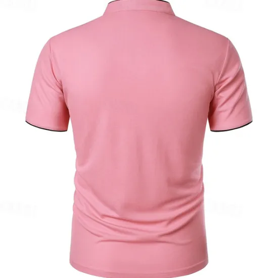 New OUKU Men's Golf Shirt Golf Polo Work Casual Stand Collar Short Sleeve Basic Modern Color Block Patchwork Button Spring & Summer Regular Fit Wine Pink Navy Blue Green Golf Shirt