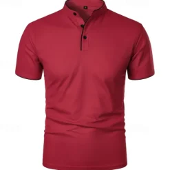 New OUKU Men's Golf Shirt Golf Polo Work Casual Stand Collar Short Sleeve Basic Modern Color Block Patchwork Button Spring & Summer Regular Fit Wine Pink Navy Blue Green Golf Shirt