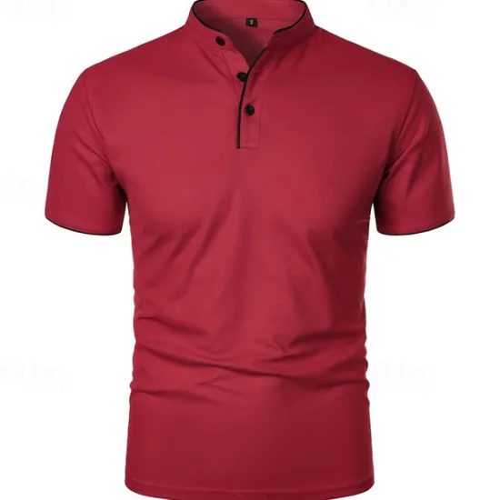 New OUKU Men's Golf Shirt Golf Polo Work Casual Stand Collar Short Sleeve Basic Modern Color Block Patchwork Button Spring & Summer Regular Fit Wine Pink Navy Blue Green Golf Shirt