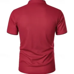 New OUKU Men's Golf Shirt Golf Polo Work Casual Stand Collar Short Sleeve Basic Modern Color Block Patchwork Button Spring & Summer Regular Fit Wine Pink Navy Blue Green Golf Shirt