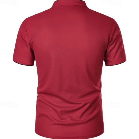 New OUKU Men's Golf Shirt Golf Polo Work Casual Stand Collar Short Sleeve Basic Modern Color Block Patchwork Button Spring & Summer Regular Fit Wine Pink Navy Blue Green Golf Shirt