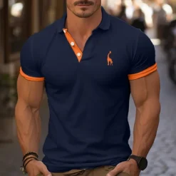 OUKU Men's Golf Shirt Golf Polo Work Casual Lapel Short Sleeve Basic Modern Color Block Deer Patchwork Embroidered Spring & Summer Regular Fit Depression Green Black / Orange Black White Red Navy Blue