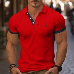 OUKU Men's Golf Shirt Golf Polo Work Casual Lapel Short Sleeve Basic Modern Color Block Deer Patchwork Embroidered Spring & Summer Regular Fit Depression Green Black / Orange Black White Red Navy Blue