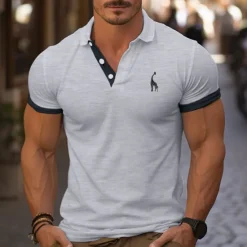 OUKU Men's Golf Shirt Golf Polo Work Casual Lapel Short Sleeve Basic Modern Color Block Deer Patchwork Embroidered Spring & Summer Regular Fit Depression Green Black / Orange Black White Red Navy Blue