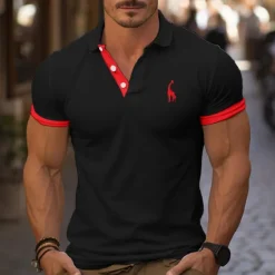 OUKU Men's Golf Shirt Golf Polo Work Casual Lapel Short Sleeve Basic Modern Color Block Deer Patchwork Embroidered Spring & Summer Regular Fit Depression Green Black / Orange Black White Red Navy Blue