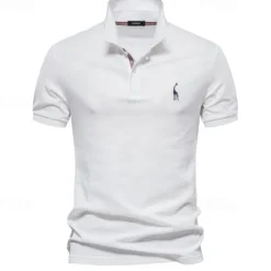 Clearance OUKU Men's Golf Shirt Golf Polo Work Casual Lapel Short Sleeve Basic Modern Deer Button Embroidery Spring & Summer Regular Fit Black White Navy Blue Blue Fuchsia Green Golf Shirt