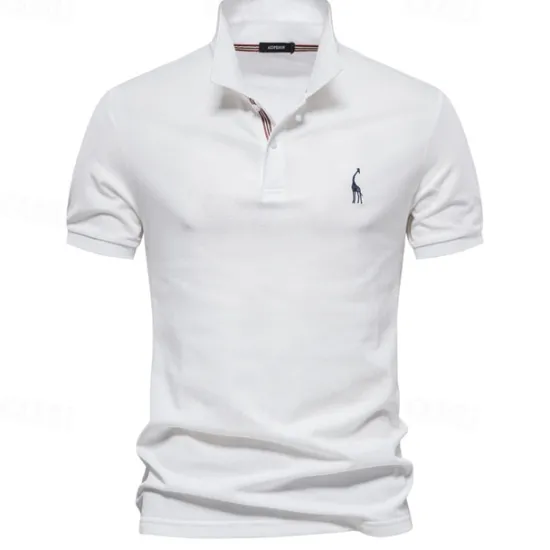 Clearance OUKU Men's Golf Shirt Golf Polo Work Casual Lapel Short Sleeve Basic Modern Deer Button Embroidery Spring & Summer Regular Fit Black White Navy Blue Blue Fuchsia Green Golf Shirt