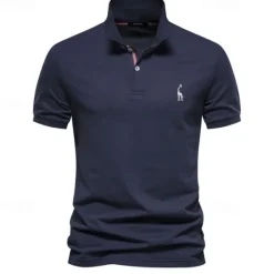 Clearance OUKU Men's Golf Shirt Golf Polo Work Casual Lapel Short Sleeve Basic Modern Deer Button Embroidery Spring & Summer Regular Fit Black White Navy Blue Blue Fuchsia Green Golf Shirt