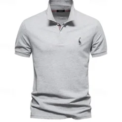 Clearance OUKU Men's Golf Shirt Golf Polo Work Casual Lapel Short Sleeve Basic Modern Deer Button Embroidery Spring & Summer Regular Fit Black White Navy Blue Blue Fuchsia Green Golf Shirt