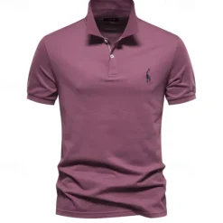 Clearance OUKU Men's Golf Shirt Golf Polo Work Casual Lapel Short Sleeve Basic Modern Deer Button Embroidery Spring & Summer Regular Fit Black White Navy Blue Blue Fuchsia Green Golf Shirt