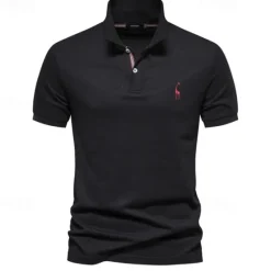 Clearance OUKU Men's Golf Shirt Golf Polo Work Casual Lapel Short Sleeve Basic Modern Deer Button Embroidery Spring & Summer Regular Fit Black White Navy Blue Blue Fuchsia Green Golf Shirt