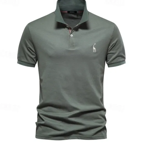 Clearance OUKU Men's Golf Shirt Golf Polo Work Casual Lapel Short Sleeve Basic Modern Deer Button Embroidery Spring & Summer Regular Fit Black White Navy Blue Blue Fuchsia Green Golf Shirt