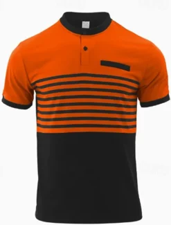 Discount OUKU Men's Golf Shirt Golf Polos Shirts Work Casual Stand Collar Short Sleeve Basic Modern Stripes Buttons Summer Spring Regular Fit White Red Orange Green Gray Golf Shirt