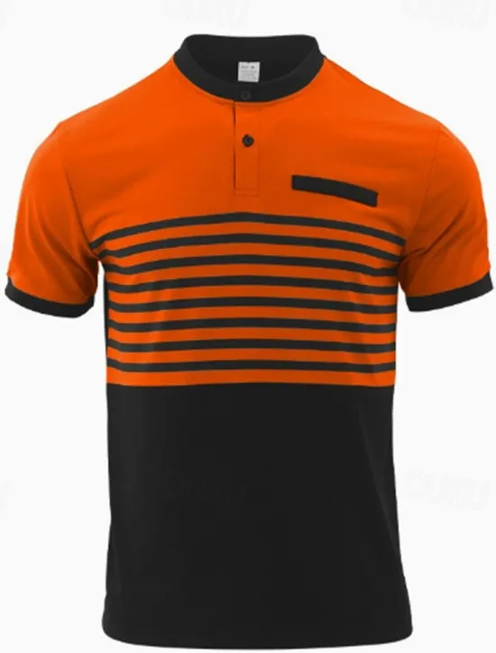 Discount OUKU Men's Golf Shirt Golf Polos Shirts Work Casual Stand Collar Short Sleeve Basic Modern Stripes Buttons Summer Spring Regular Fit White Red Orange Green Gray Golf Shirt